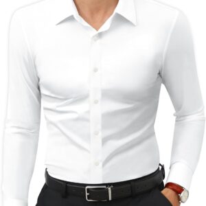 Stretch Men Dress Shirts Long Sleeve Slim Fit Dress Shirts for Men Muscle Fit Wrinkle Free Button Down Shirt