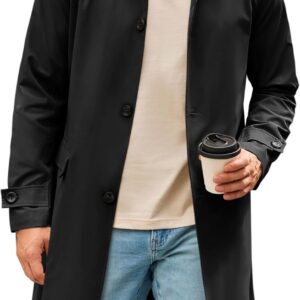 Mens Trench Coat Slim Fit Single Breasted Long Windbreaker Jacket Classic Lapel Casual Overcoat