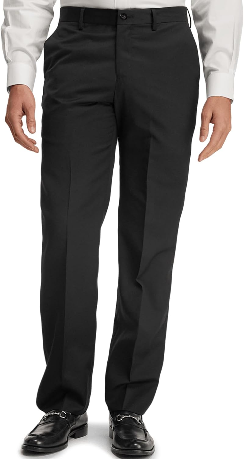 Men's Wrinkle-Resistant Dress Pants No-Iron Classic Fit Hidden Comfort Waistband Work to Weekend Trousers