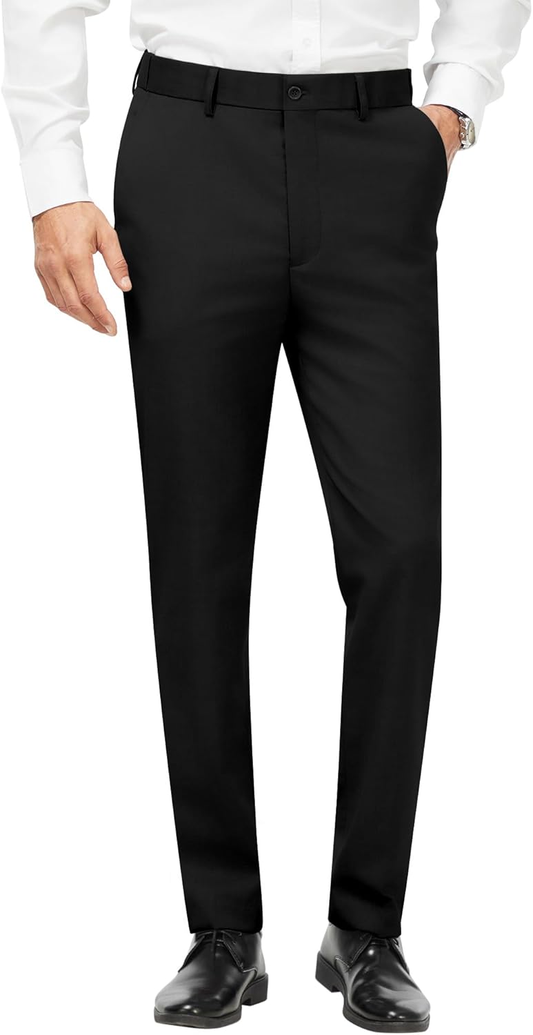 Men's Stretch Dress Pants Slim Fit Skinny Tapered Suit Trousers Lightweight Business Casual Office Wear