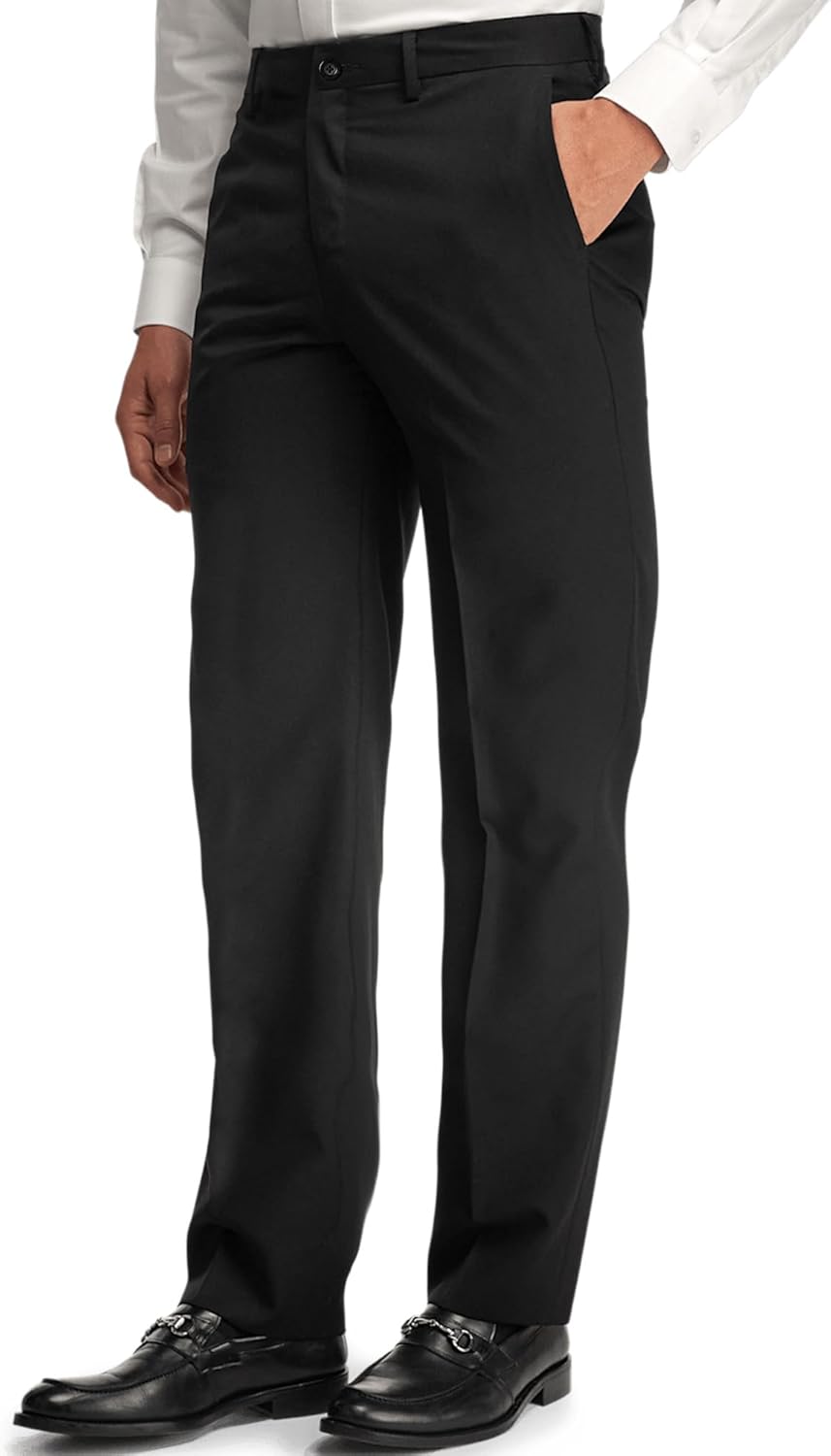 Men's Wrinkle-Resistant Dress Pants No-Iron Classic Fit Hidden Comfort Waistband Work to Weekend Trousers - Image 2