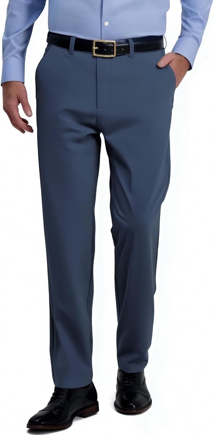 Men's Wrinkle-Free Classic Fit Stretch Dress Pants - 4-Way Stretch Drape-Finish No-Iron Office Pants for Formal & Casual