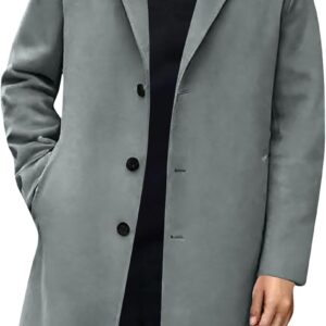 Trench Coat Men Wool Single Breasted Notched Lapel Collar Pea Coat Winter Fall Warm Business Mid Long Outwear Overcoat