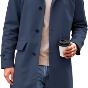 Mens Trench Coat Single Breasted Corduroy Lapel Long Jacket Fall Casual Vintage Windbreaker Overcoat