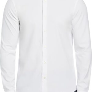 Men Solid Long Sleeve Dress Shirt, Slim Fit, Point Collar, Lightweight Stretch Fabric