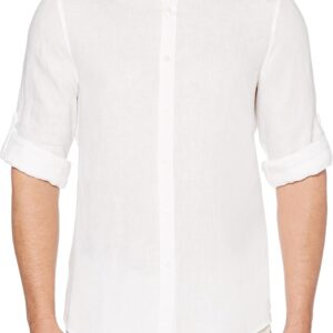 Men Roll Sleeve 100% Linen Button-Down Shirt (Size X-Small - 5X )