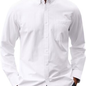 Men Oxford Shirt Solid Casual Button Down Collar Shirts Long Sleeve Dress Shirts with Pocket