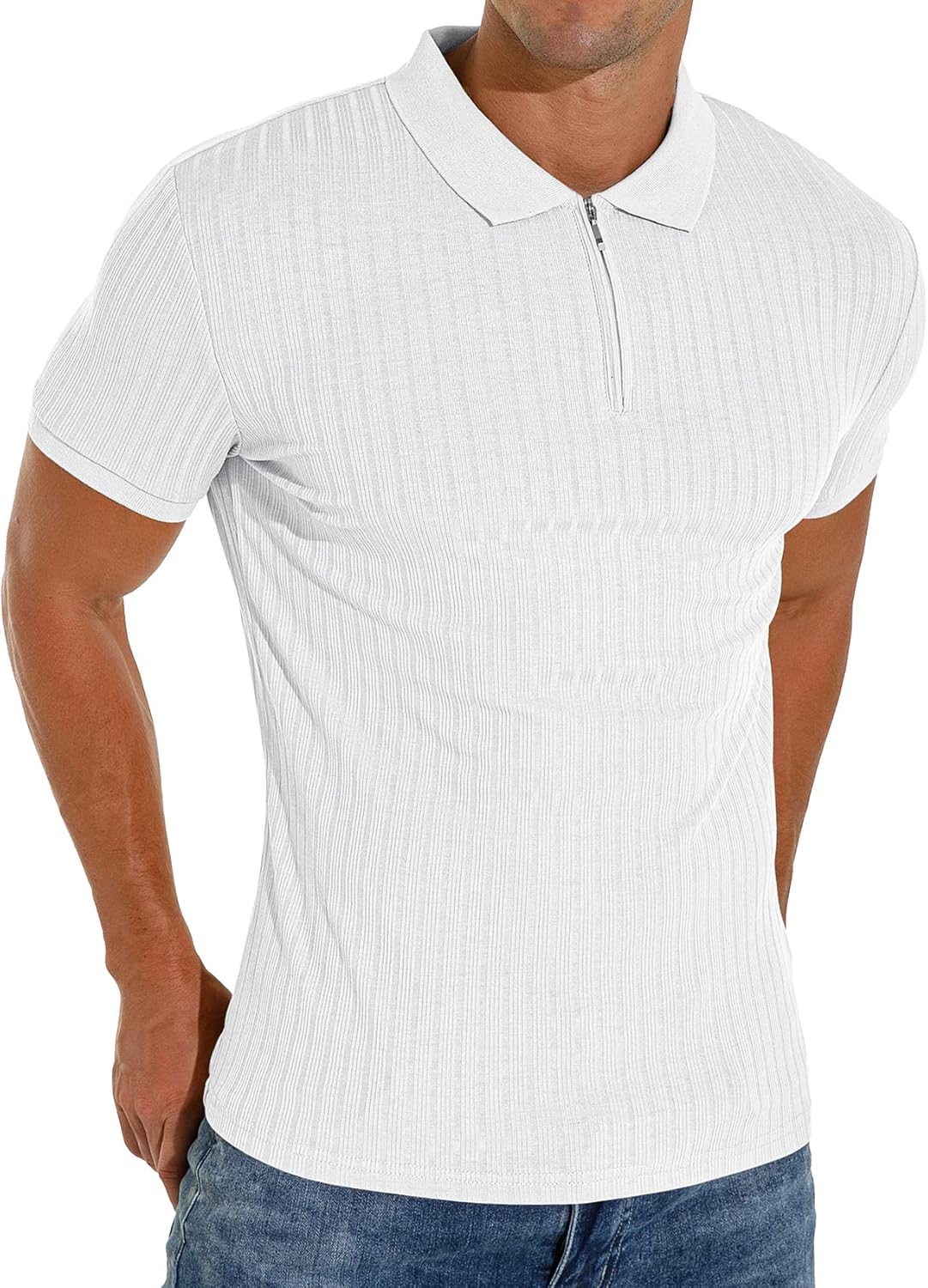 Men Polo Shirts Slim Fit Short/Long Sleeve Zipper Polo T Shirt Casual Golf Shirt Classic Tee - Image 2