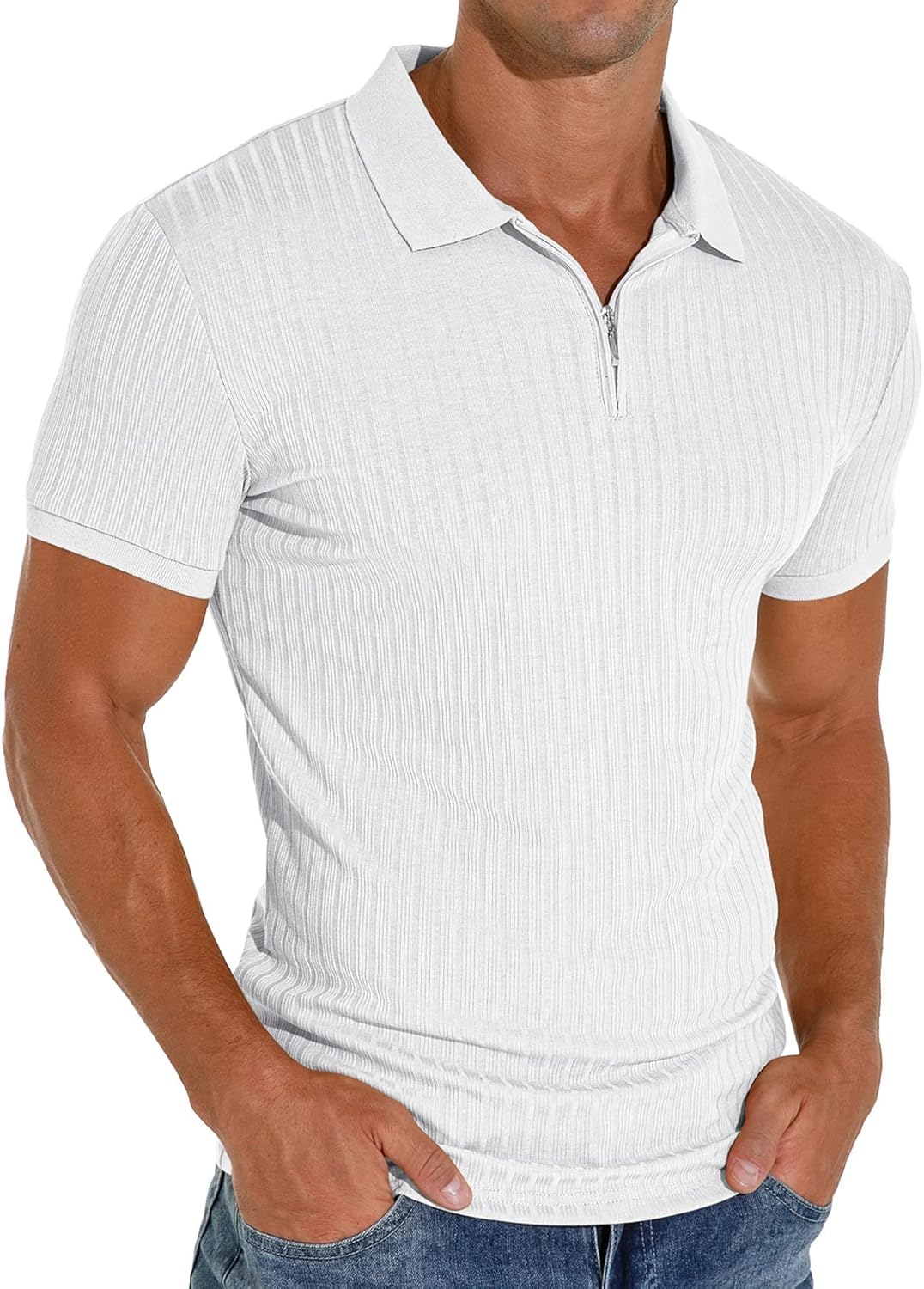 Men Polo Shirts Slim Fit Short/Long Sleeve Zipper Polo T Shirt Casual Golf Shirt Classic Tee