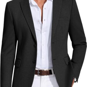 Mens Casual Blazer Knit Sport Coat Lightweight Two Button Suit Jacket