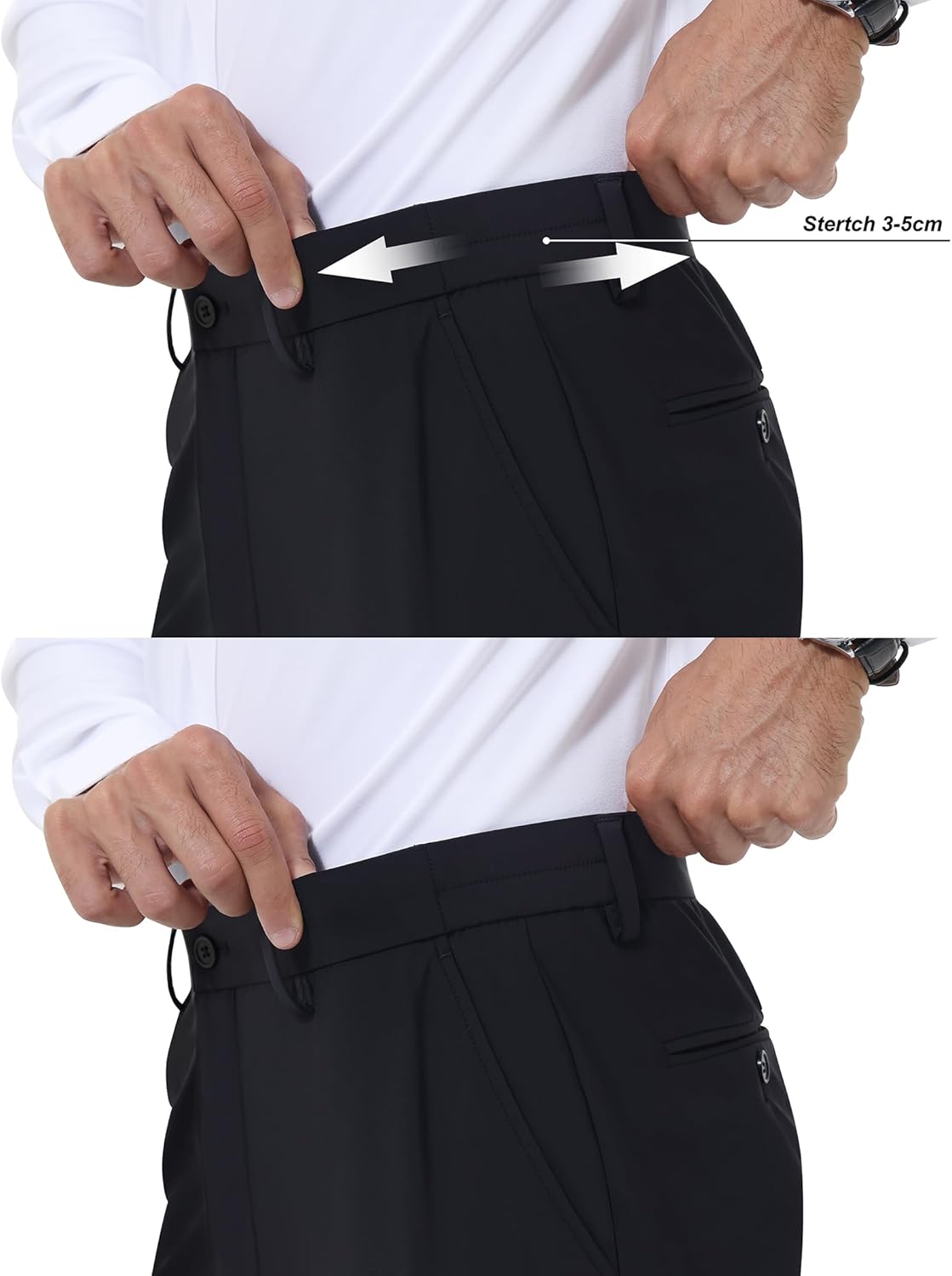 Mens Stretch Dress Pants Slim Fit Dress Pants for Mens Wrinkle Free Business Casual Pants for Men Expandable Waist - Image 2
